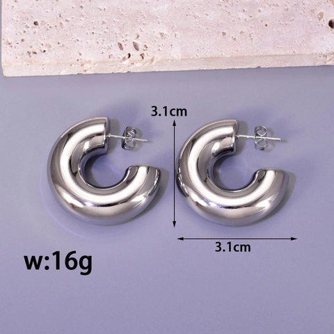 Orecchini a Cerchio Minimalisti Francesi in Acciaio Inossidabile a Forma di C per Donna Argento Lucidato Martellato Intrecciato Con Strass Gioielli