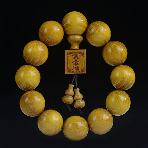 Goldenes Sandelholz Buddhistische Gebetsperlen Armband Handpoliert Natürliche Maserung Ethnischen Stil Meditation Zen Schmuck