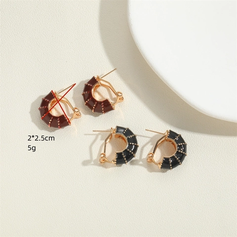 Orecchini a Cerchio Francese Vintage a Forma di C Smalto Rame Placcato Oro 14K Piccoli Orecchini Geometrici per Gioielli da Donna