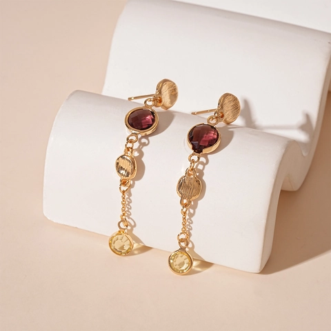 Vintage Round Glass Bead Dangle Earrings With Silver Earring Post Alloy Hammered Geometric Drop Ear Jewelry For Women