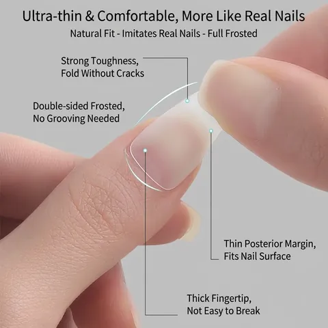 Uñas Postizas Mate Profesionales Cortas Forma Ataúd Ultra Delgadas Sin Marcas Uñas Esmeriladas Para Manicura