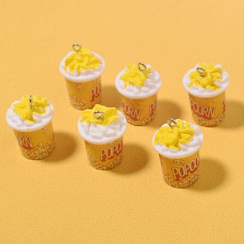 Miniatur Popcorn Eimer Harz Anhänger Mit Metallring Simulation Essen DIY Handwerk Anhänger Für Schmuckherstellung Deko