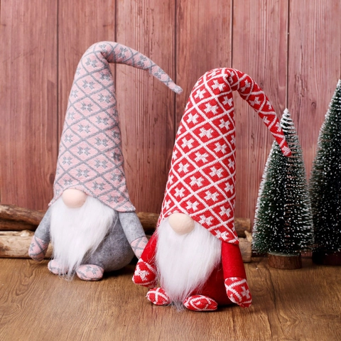 Weihnachtsgnom Plüschpuppe Gestrickte Gesichtslose Tomte Dekoration Weißer Bart Langer Hut Nordischer Stil Weihnachtsdeko