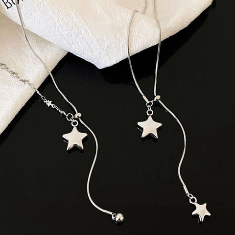 Collana Pendente Stella Asimmetrica Lariat a Y Rame Placcato Argento Catena Serpente Minimalista Elegante Gioielli Da Donna