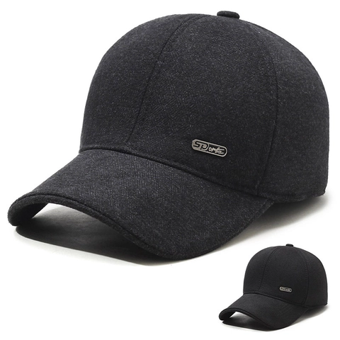 Gorra De Béisbol De Invierno Para Hombre Lana Acolchada Gruesa Cálida Sombrero Orejeras Hebilla Metal Deportes