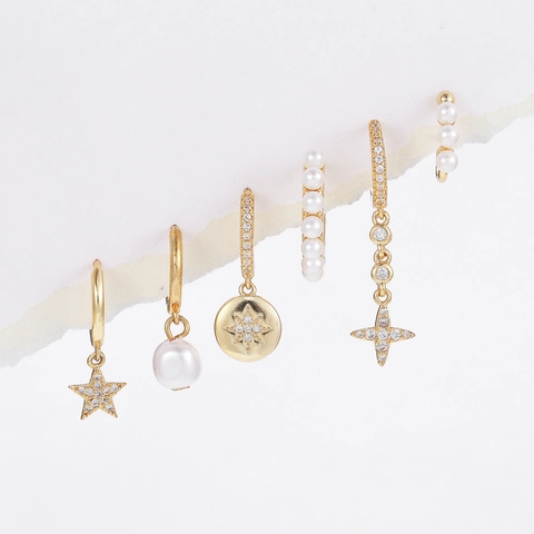 Orecchini Pendenti Stella Perla Artificial Con Perno In Argento Rame Zirconia Cerchi Ear Cuff Moda Da Donna