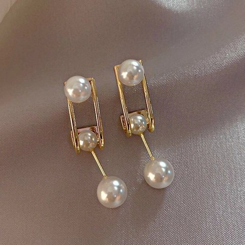 Elegante Legering Kunstparel Oorringen Voor Vrouwen Goud C-Vorm Strass Hanger Oorbellen Bruiloft Feest Mode Sieraden Cadeau