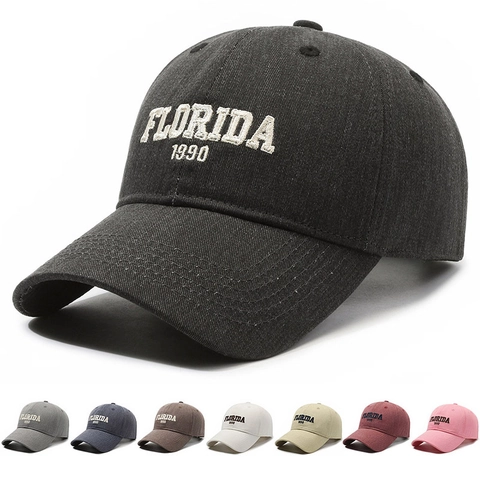Florida 1990 Embroidery Baseball Cap Washed Cotton Vintage Soft Top Adjustable Sun Hat For Men Women Outdoor Casual