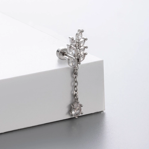 Titanium Stahl Knorpel Stecker Ohrringe Mit Zirkon Herz Blume Schmetterling Kette Schraubverschluss Piercing Schmuck Damen