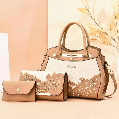 Damen Handtasche Umhängetasche Und Kartenhalter PU Leder Laser Geschnitten Hohl Florales Muster Elegante Mode Taschen