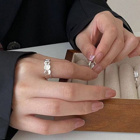 Anillo Abierto Ajustable de Plata de Ley 925 Minimalista con Diseño de Escamas de Pescado para Mujer Joyería de Dedo Geométrica