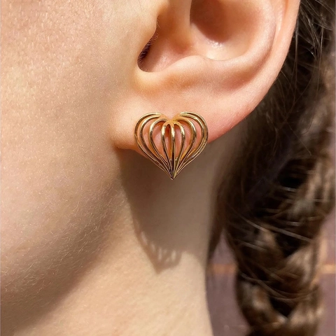 Vintage Stereoscopische Hart Oorknopjes Hol Geometrisch Roestvrij Staal Sieraden Voor Dames