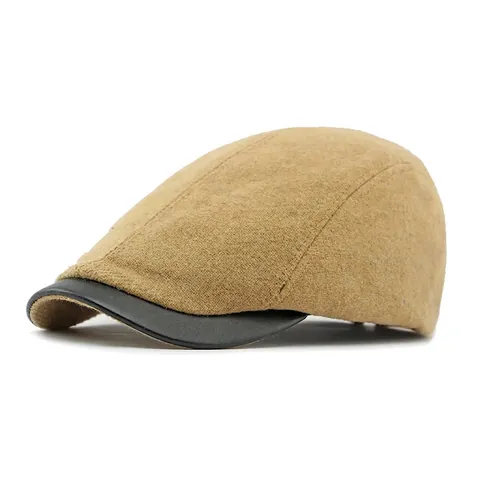 Unisex Wool Blend British Retro Flat Cap With Leather Brim Adjustable Newsboy Hat For Autumn Winter Casual Warm Beret Hat