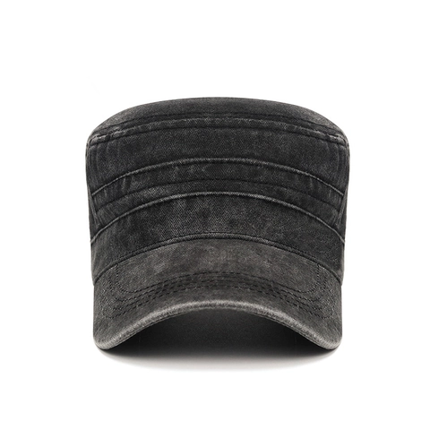 Men's Washed Distressed Cotton Cadet Hat Vintage Military Style Flat Top Cap Adjustable Sunshade Hat For Outdoor Daily Fashion