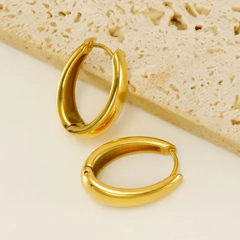 Orecchini A Cerchio Ovali In Acciaio Inossidabile Placcati Oro 18K Lucidati Gioielli Di Moda Per Donne