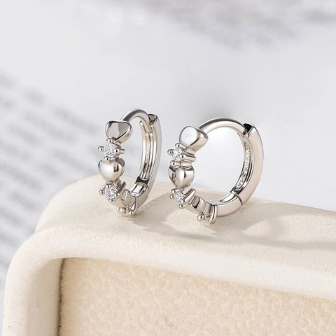 Heart Shaped Huggie Hoop Earrings Copper Inlaid Zircon Sweet Light Luxury Style Jewelry For Women