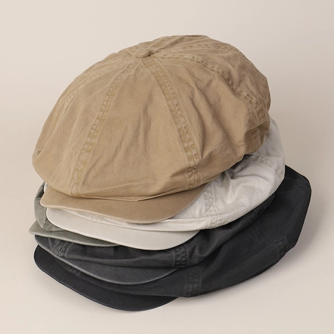 Vintage Newsboy Cap 100% Washed Cotton Retro Ivy Beret Hat Solid Color Breathable Sunshade Casual Cabbie Flat Cap