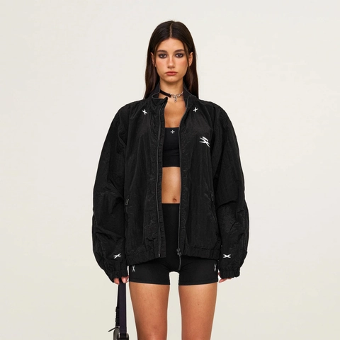 Giacca Lucida Metallica Donna Vestibilità Ampia Antivento Nylon Streetwear Collo Alto Sportiva Casual