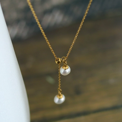 Elegante Collana Lariat A Forma Di Y Con Perle Naturali D'acqua Dolce Stile Francese Acciaio Al Titanio Regolabile Nappa Donna