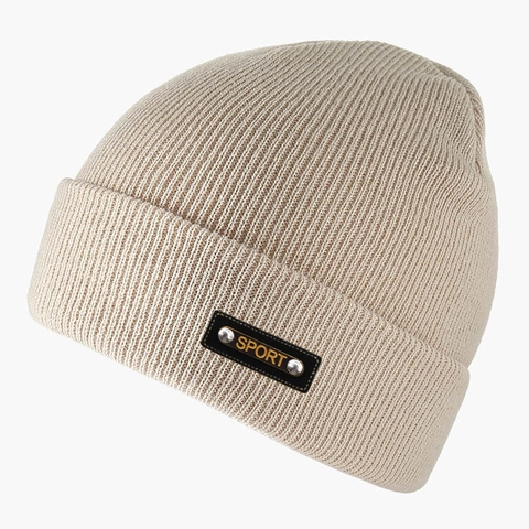 Gorro De Punto De Invierno Cálido Acrílico Acanalado Con Parche De Cuero SPORT Y Remaches Metálicos Para Hombres Mujeres