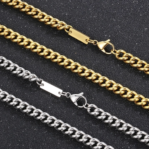 Herren Edelstahl Panzerkette Halskette Hip Hop Stil Schmuck Mit Gravierbarem Rechteckigem Anhänger Für Männer