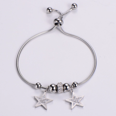 Bracciale Con Ciondolo A Stella In Acciaio Inossidabile Strass Regolabile Catena A Serpente Gioielli Eleganti Da Donna