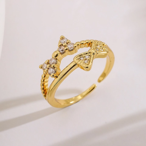 Mode Schleife Offener Ring Kupfer Vergoldet Zirkonia Geometrisch Verstellbar Fingerschmuck Damen