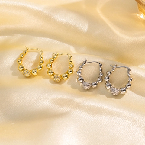 Perlen Creolen Kupferlegierung Mit Zirkonia Und Edelstahl Ohrstecker Minimalistischer Modeschmuck Für Damen