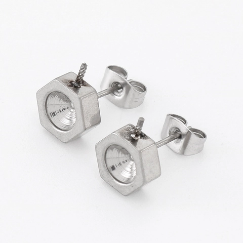Edelstahl Sechskantmutter Ohrstecker Minimalistischer Industriestil Geometrischer Schmuck DIY Zubehör Herren Damen