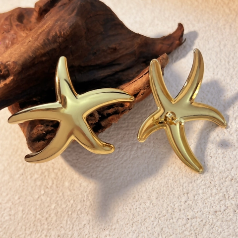 Starfish Stud Earrings 18K Gold Plated Stainless Steel Chic Sea Ocean Beach Minimalist Mirror Polished Jewelry For Women