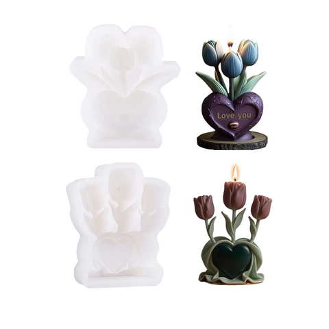 Tulip Heart Silicone Mold For Candle Making DIY Handmade Flower Plaster Soap Mold Decorative Craft Tool Home Decor Gift