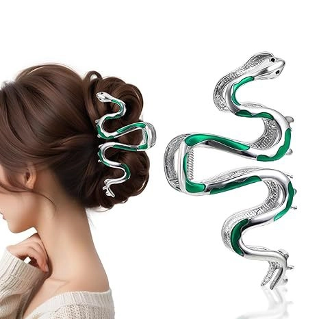 Molletta Per Capelli A Forma Di Serpente Lega Metallo Smalto Verde Grande Per Donne Elegante Stile Punk Accessori