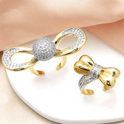 Kupfer Schleife Zirkonia Verstellbar Offener Ring Vergoldet Minimalistisch Elegant Zirkonia Fingerring Für Damen Mode Schmuck
