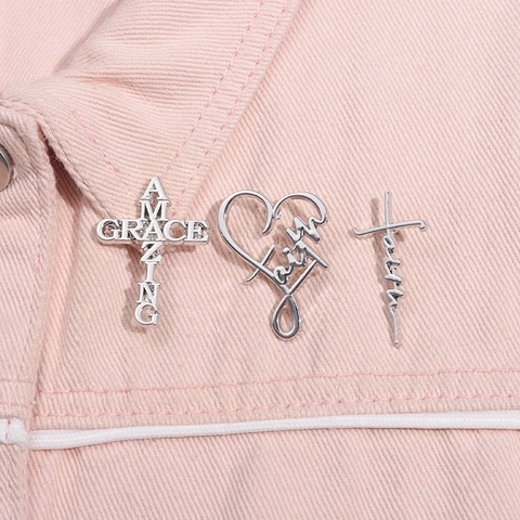 Spilla Croce Cuore Fede Lega Argento Pin Per Abito Giacca Minimalista Gioielli Religiosi Ispiratori Accessorio Unisex