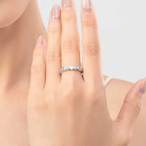 Evil Eye Ring 925 Sterling Silver Heart Blue White Zircon Minimalist Fashion Jewelry For Women Dainty Elegant Charm Gift