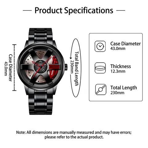 Men Quartz Watch Car Wheel Hub Rim Design Hollow Brake Disc Racing Style Sport Fashion Wristwatch Metal Leather Strap