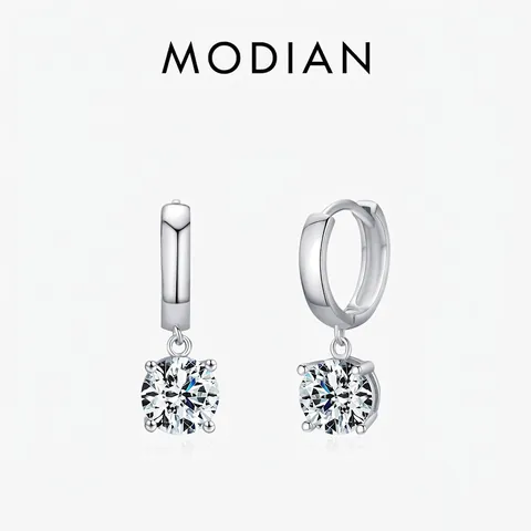 Moissanite Round Brilliant Cut Dangle Hoop Earrings 925 Sterling Silver For Women Elegant Sparkly Jewelry