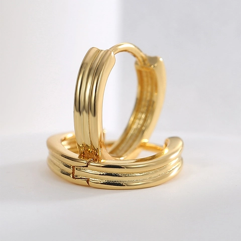 Runde Creolen 18K Vergoldetes Messing Wellentextur Poliert Geometrisch Minimalistischer Schmuck Für Damen Elegant Mode
