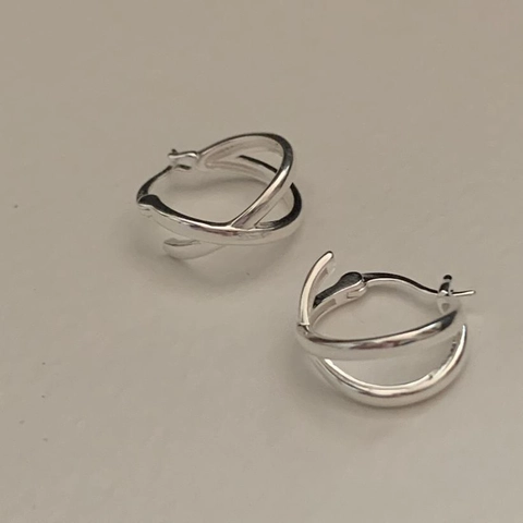 Boucles D'oreilles Créoles En Argent Sterling 925 Ligne Croisée Forme En X Géométrique Minimaliste Style Coréen Pour Femmes