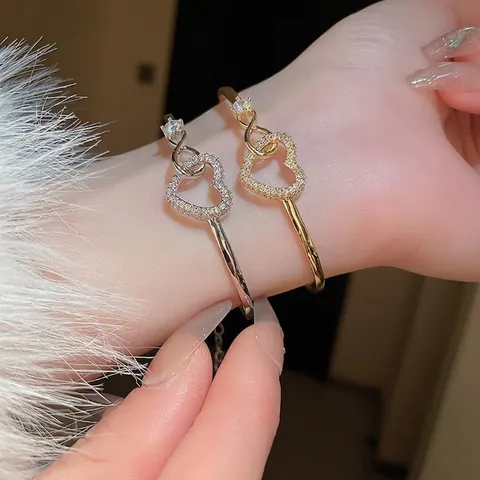 Elegant Heart Infinity Open Bangle Bracelet Zircon Copper Hollow Adjustable Fashion Jewelry For Women