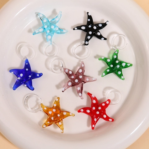 Starfish Glass Pendants Lampwork Charms Polka Dot Design With Hanging Loop For DIY Jewelry Making Earrings Bracelets