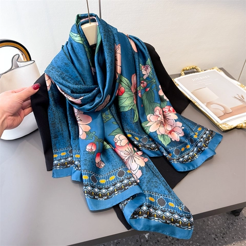 Elegante Pañuelo Largo Con Estampado Floral Para Mujer Chal De Satén Sintética Protección Solar Suave Versátil
