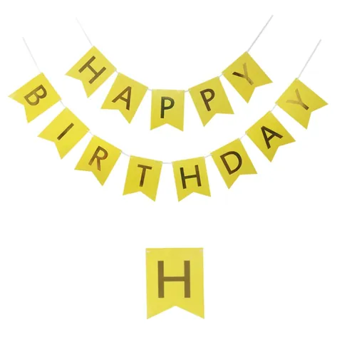 Happy Birthday Banner Gold Hot Stamping Letters White Cardstock Fishtail Hanging Garland Party Decoration
