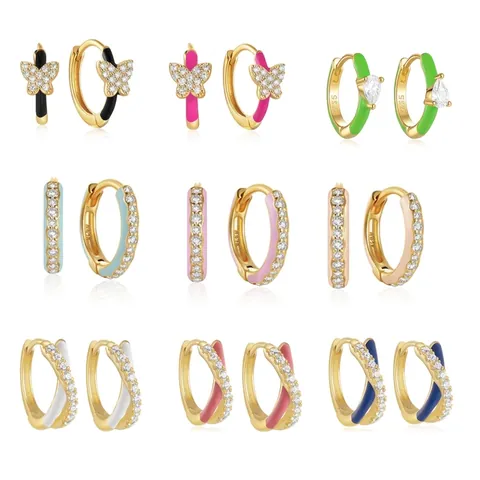 925 Sterling Silver Butterfly Rhinestone Enamel Hoop Earrings For Women Dopamine Color Fashion Dainty Animal Ear Jewelry