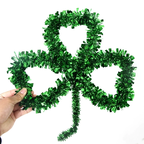 Festive St. Patrick's Day Tinsel Garland Green Lucky Shamrock Tinsel For Home Irish Party Hanging Decorations Mantel Decor