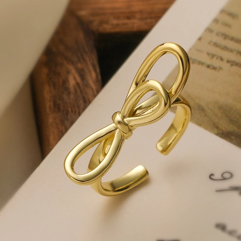 Holle Strik Open Ring 18K Verguld Koper Verstelbaar Vingerring Minimalistisch Frans Retro Sieraden Voor Dames