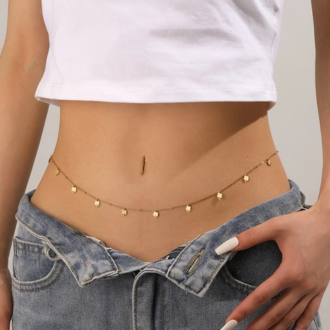 Titanium Stalen Klaver Hanger Buikketting Lichaamssieraden Voor Dames 18K Verguld Elegante Charme Mode Taille Accessoires