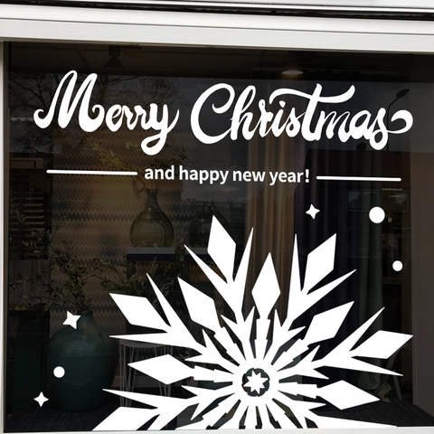 Christmas Window Stickers Snowflake Merry Christmas PVC Static Cling White Double Sided For Glass Mall Shop Decoration