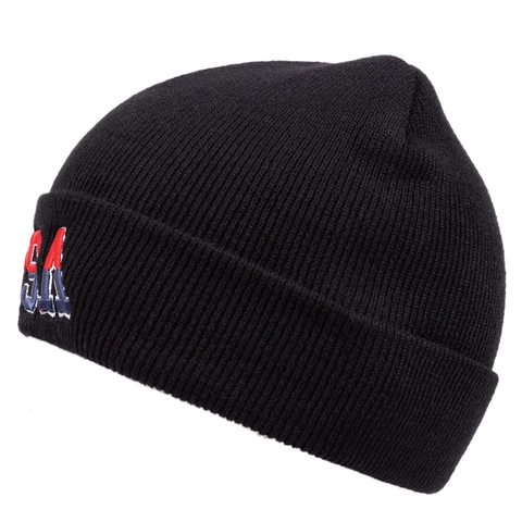 Bonnet En Maille Broderie USA Chaud Hiver Côtelé Acrylique Coton Extérieur Skull Cap Pour Hommes Et Femmes