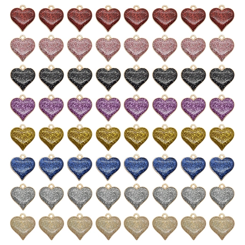Hartvormige Bedels Glanzende Glitter Emaille Hangers Zinklegering Metaal Voor Doe Het Zelf Sieraden Maken Kettingen Oorbellen